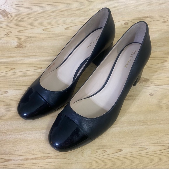 Cole Han Black Leather Block Heel Round Toe Pumps Women’s Shoes 7.5 B main image 5